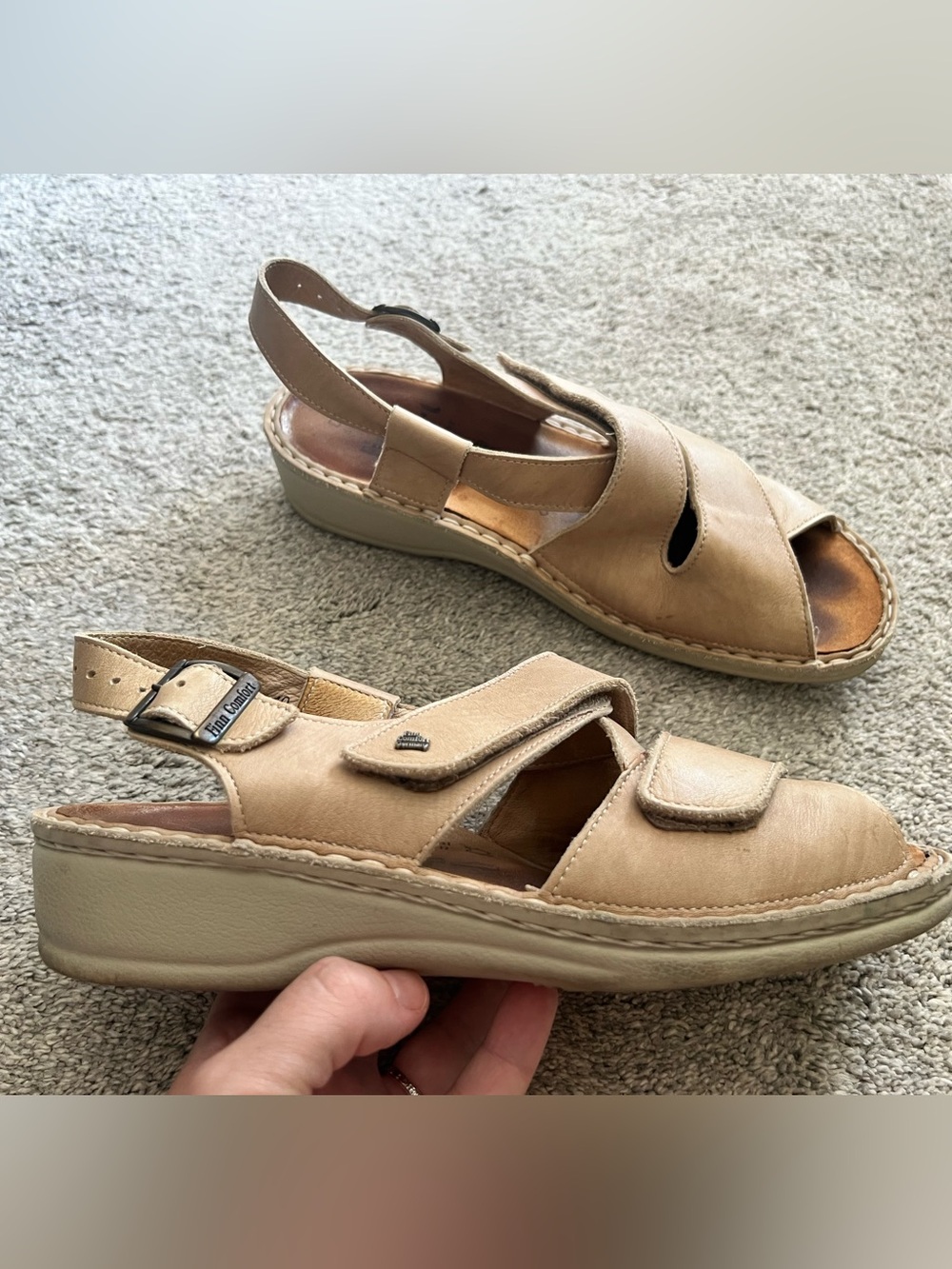 Finn Comfort Jersey Size 40 D Beige Leather Sandals Adjustable Strappy Slingback